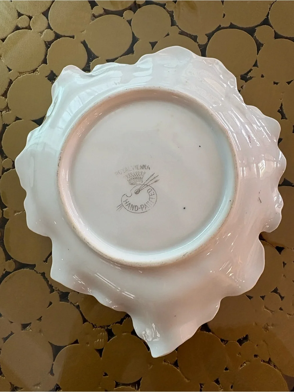 VINTAGE Hand Painted Dish! Leaf shape with Roses & Gold trim.